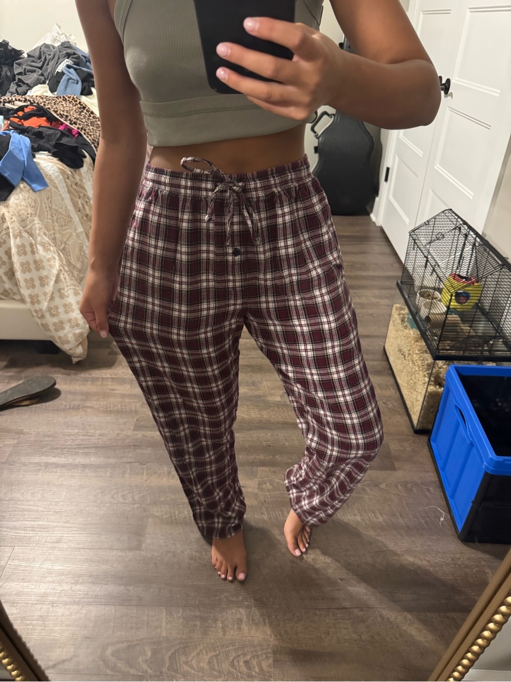 Maroon Plaid Drawstring Lounge Pants